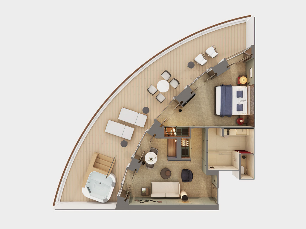 Norwegian Prima - The Haven Owner's Suite mit großem Balkon am Heck