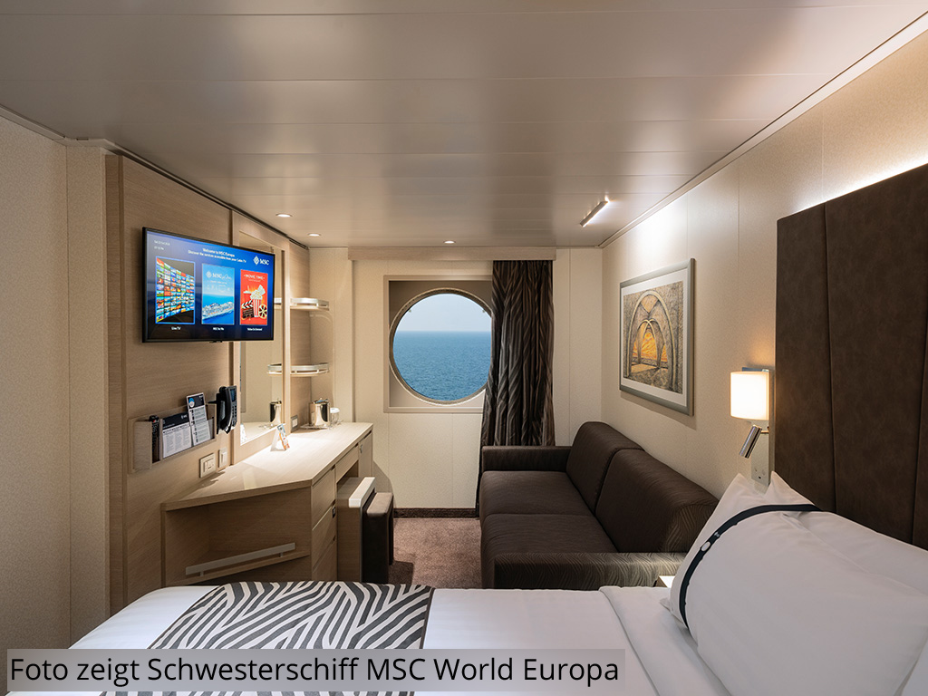 MSC World America - Fantastica Deluxe-Außenkabine mit Bullauge (nicht zu öffnen)