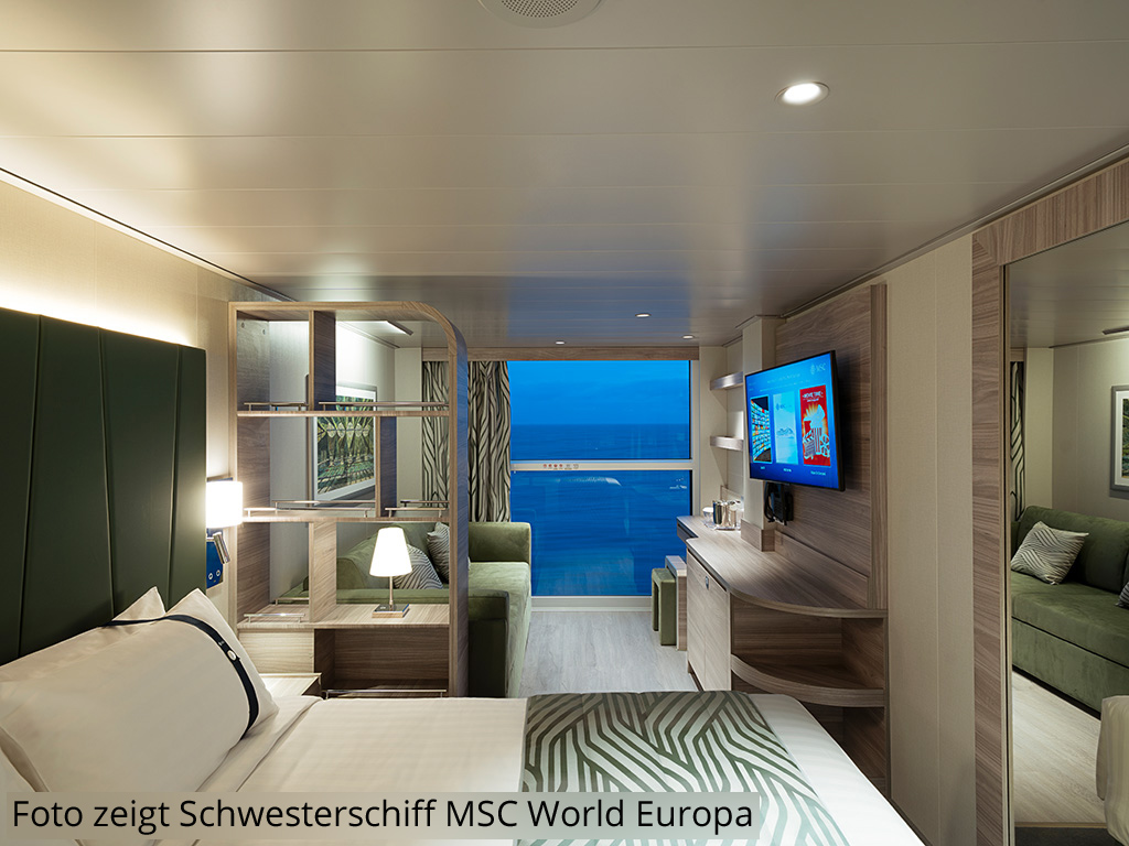 MSC World America - Fantastica Außenkabine mit absenkbarer Fensterfront