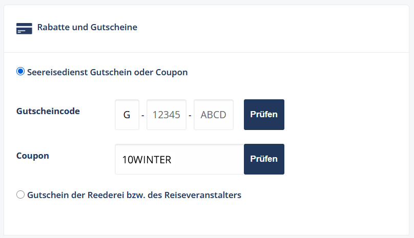 Beispiel für die Eingabe des Rabatt-Codes