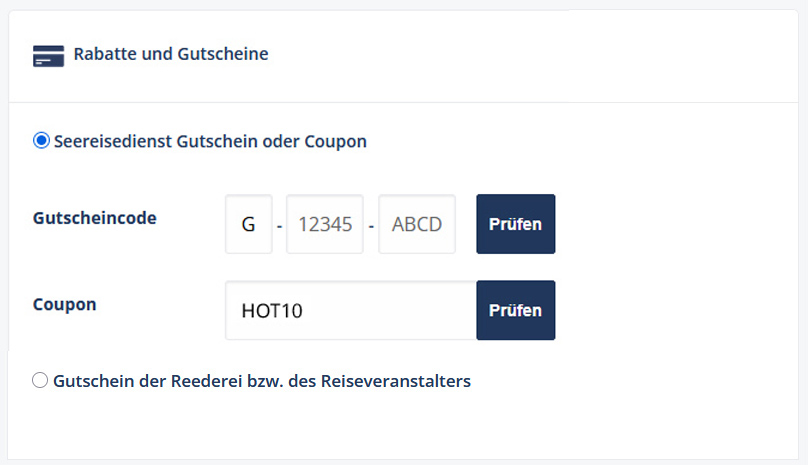 Beispiel für die Eingabe des Rabatt-Codes