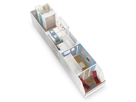 Visualisierung Verandakabine Deluxe mit Lounge Hyperion-Klasse