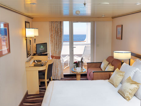 Kabine mit Stahlbalkon auf der Queen Mary 2