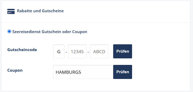 Beispiel für die Eingabe des Rabatt-Codes