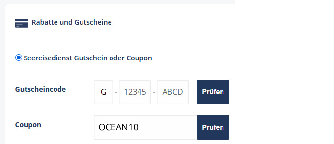 Beispiel für die Eingabe des Rabatt-Codes