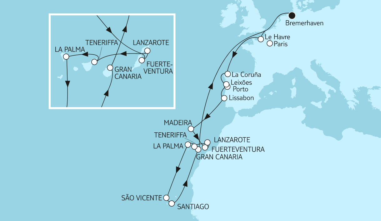 Routenbeispiel: Langzeitreise Mein Schiff Kapverden