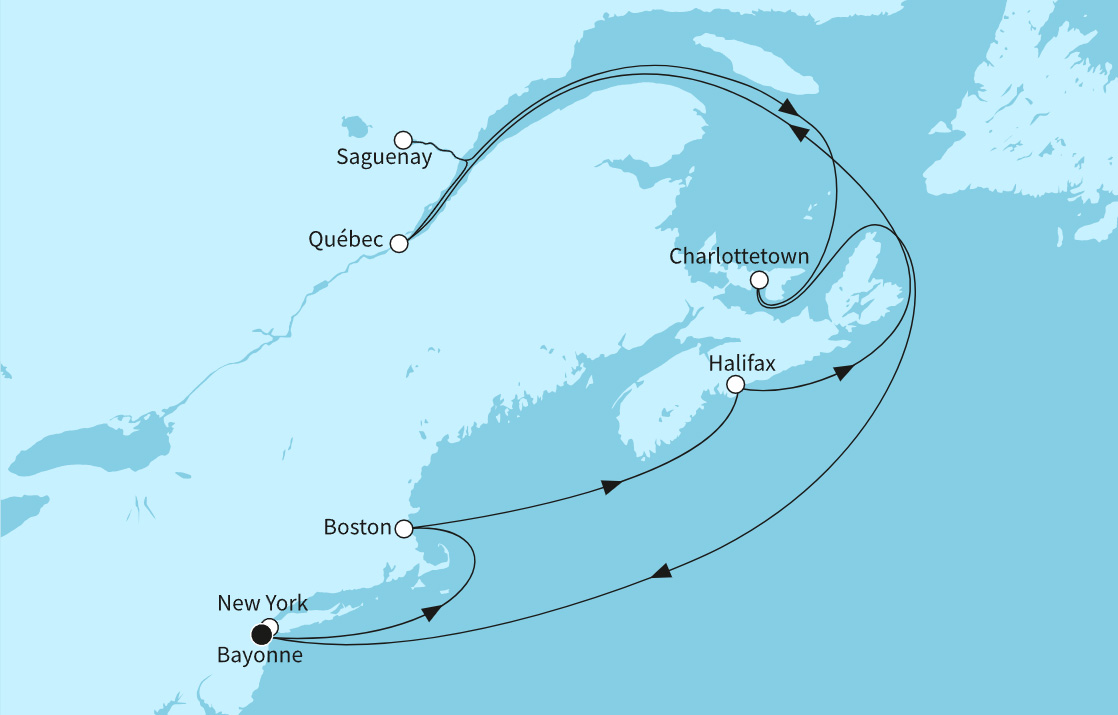 Routenbeispiel: Ostküste der USA und Kanada - ab/bis Bayonne