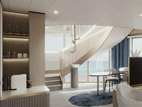 Große Freiheit Suite Blick auf den Esstisch und die Treppe