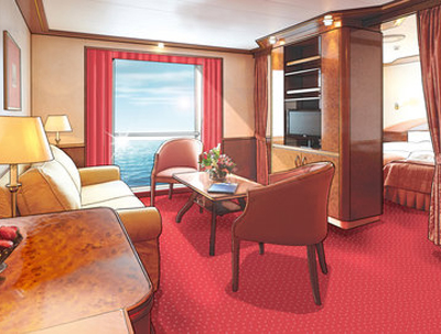 Suite mit Infinity Fenster an Bord der MS Hamburg