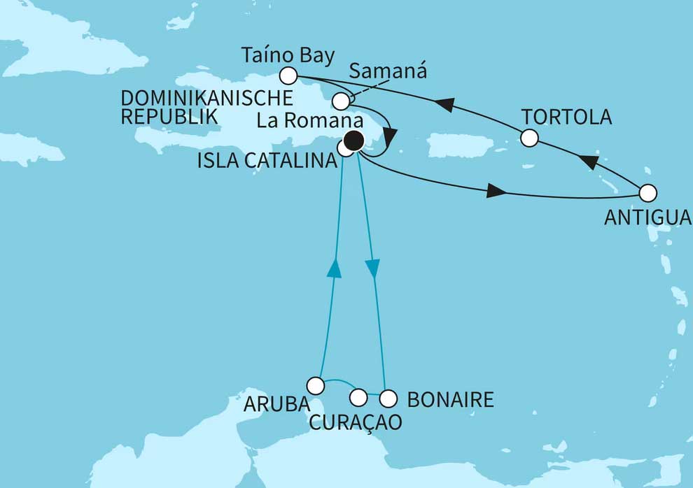 Routenbeispiel: Mein Schiff Karibische Inselwelten