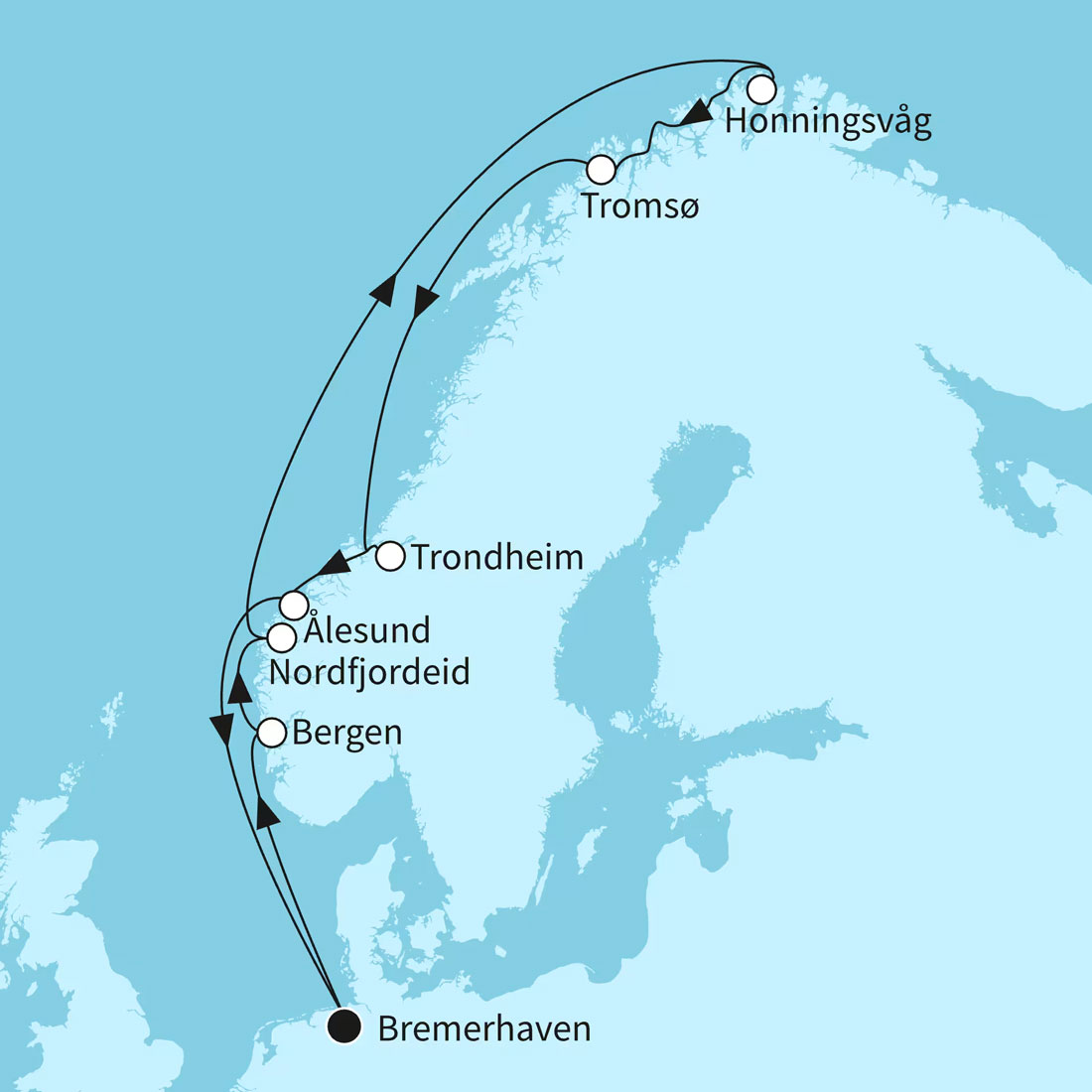 Routenbeispiel: Mein Schiff Sommerzauber in Norwegen