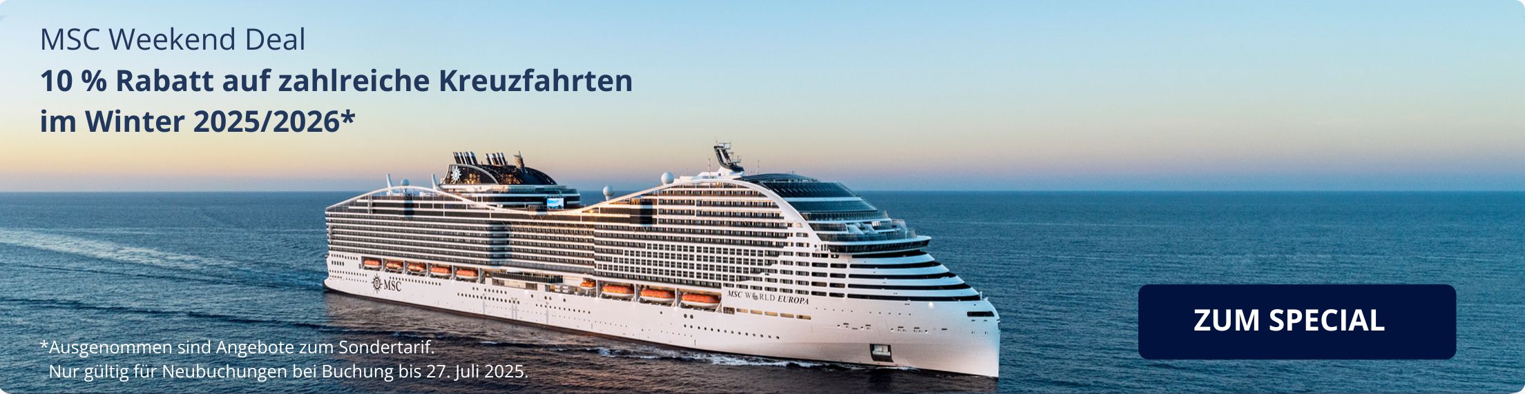 Werbebanner für die MSC 10% Rabatt-Aktion Weekend Deal