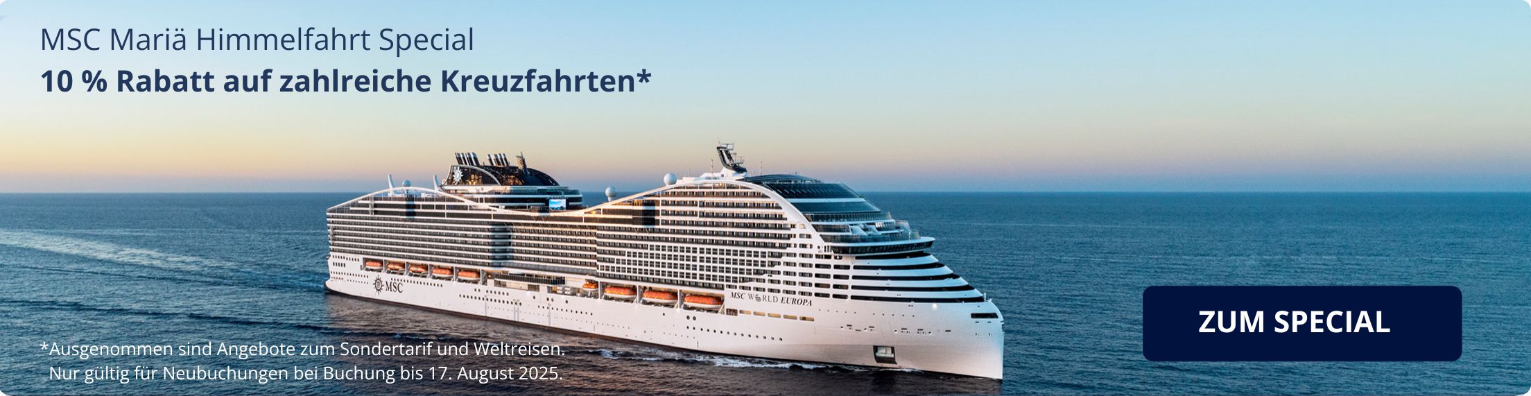 Werbebanner für die MSC 10% Rabatt-Aktion Maria Himmelfahrt