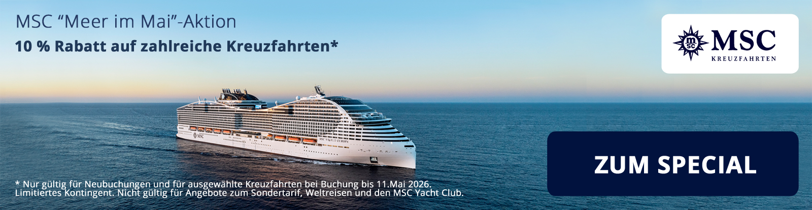 Werbebanner für das MSC "Meer im Mai"-Special