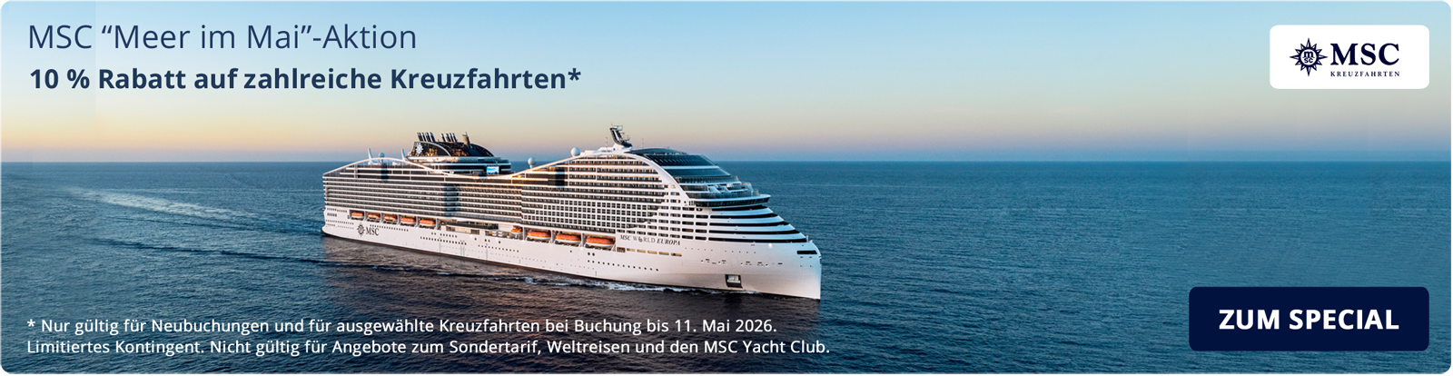 Werbebanner für das MSC "Meer im Mai"-Special